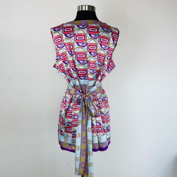 Nicole by Nicole Miller Greek Abstract Print V-Neck Tie Back Blouse 14 - Picture 6 of 7